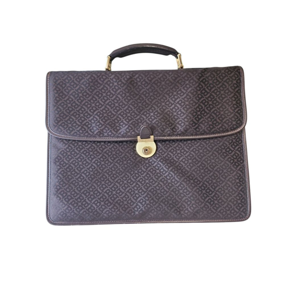 Men's Bally Brown Monogram Briefcase One Size with Gold Hardware
